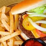 "8 oz" Cheese Burger / Fries (Lettuce, Tomato, Cheese, Onions, Pickles, Mayo & Ketchup)
